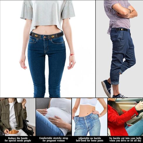 DIVINA VITAE حزام بدون إبزيم للرجال والنساء، حزام مطاطي بدون إبزيم قابل للتعديل للنساء، حزام جانبي غير مرئي بدون إبزيم حزام مريح للسراويل القصيرة والفستان (زوج واحد) in Kuwait