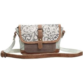 Myra Bag Leaf Swirls Upcycled Canvas Crossbody Bag S-1153, Brown, Size One Size in Saudi Arabia