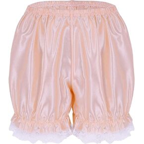 KKmeter Women's Satin Lace Pumpkin Bloomers Shorts Trim Ruffles Victorian Pajamas Pants