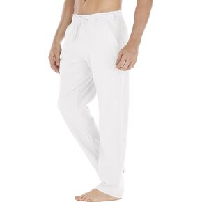 بنطلون كتان خفيف الوزن مقاوم للانكماش للرجال من Durzasvo كاجوال صيفي برباط خصر مرن من الكتان للشاطئ أبيض فاتح مقاس XL in Kuwait