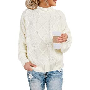 Womens Turtleneck Oversized Pullover Sweaters Cable Knit Batwing Long Sleeve Loose Fit Chunky Jumper Tops
