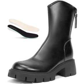 Zelaprox Women's Platform Chelsea Ankle Boots Low Chunky Heel Lug Sole Boots Fashion Back Zipper Mid Calf Booties