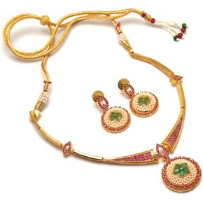 Jewar Necklace Set Ad Cz Gold Plated Two Tone Multi-Stones Indian Jewelry For Women & Girls
