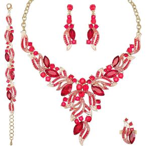 chaoyite Leaf Shape Bridal Costume Jewelry for Bride Wedding Necklace Earrings Bracelet Ring Sets Prom Dress Accessories in Saudi Arabia