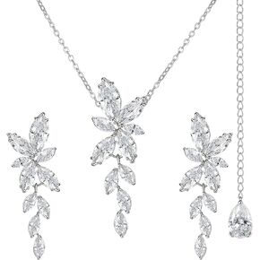 SWEETV Marquise Wedding Jewelry Set for Bride Bridesmaids, Bridal Jewelry Set for Wedding, Cubic Zirconia Crystal Necklace Earrings Set for Women