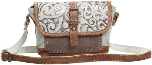Myra Bag Leaf Swirls Upcycled Canvas Crossbody Bag S-1153, Brown, Size One Size in Saudi Arabia