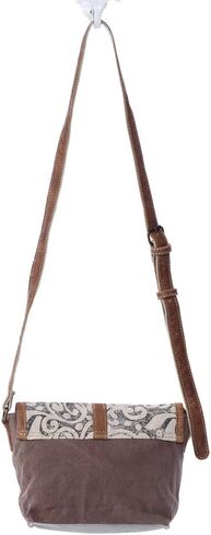 Myra Bag Leaf Swirls Upcycled Canvas Crossbody Bag S-1153, Brown, Size One Size in Saudi Arabia