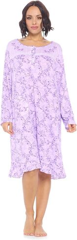 Casual Nights Women's Long Sleeve Nightgown | Printed Henley Sleepwear Nightshirt in Saudi Arabia