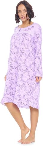 Casual Nights Women's Long Sleeve Nightgown | Printed Henley Sleepwear Nightshirt in Saudi Arabia