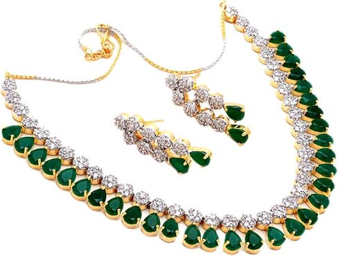 Jewar Necklace Set Ad Cz Gold Plated Two Tone Multi-Stones Indian Jewelry For Women & Girls in Saudi Arabia
