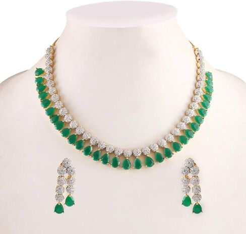 Jewar Necklace Set Ad Cz Gold Plated Two Tone Multi-Stones Indian Jewelry For Women & Girls in Saudi Arabia