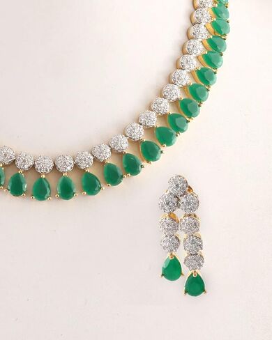 Jewar Necklace Set Ad Cz Gold Plated Two Tone Multi-Stones Indian Jewelry For Women & Girls in Saudi Arabia