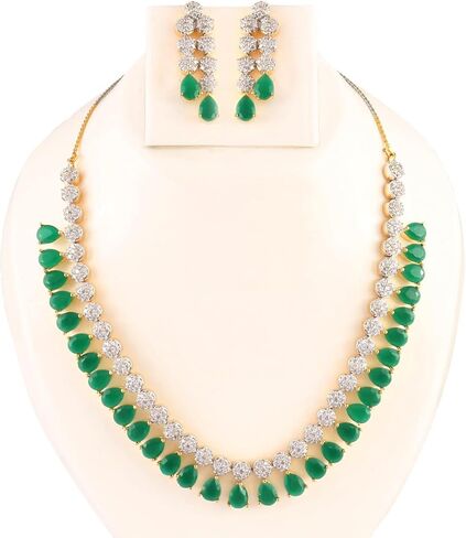 Jewar Necklace Set Ad Cz Gold Plated Two Tone Multi-Stones Indian Jewelry For Women & Girls in Saudi Arabia