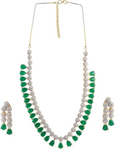 Jewar Necklace Set Ad Cz Gold Plated Two Tone Multi-Stones Indian Jewelry For Women & Girls in Saudi Arabia