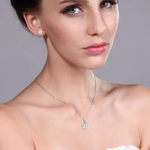 Gem Stone King 925 Sterling Silver White Moissanite and White Diamond Pendant and Earrings Jewelry Set For Women (3.47 Cttw, Heart Shape 8MM and 6MM, with 18 Inch Chain) in Saudi Arabia