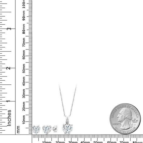 Gem Stone King 925 Sterling Silver White Moissanite and White Diamond Pendant and Earrings Jewelry Set For Women (3.47 Cttw, Heart Shape 8MM and 6MM, with 18 Inch Chain) in Saudi Arabia