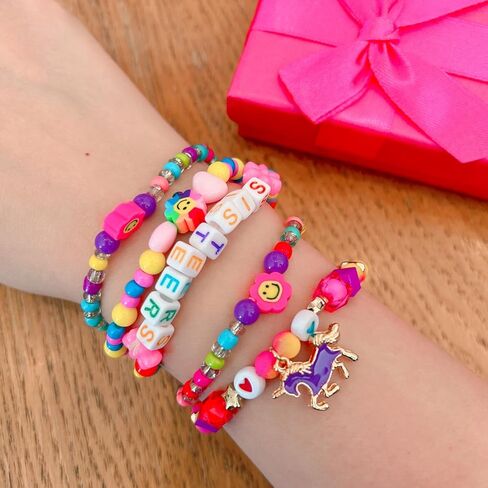 إليميرسا 10 قطع سوار فتاة قابل للتمدد الخرزة أساور ملونة قوس قزح بوهو الخرزة سوار اللؤلؤ للأطفال الصغار الفتيات الصغار in Kuwait