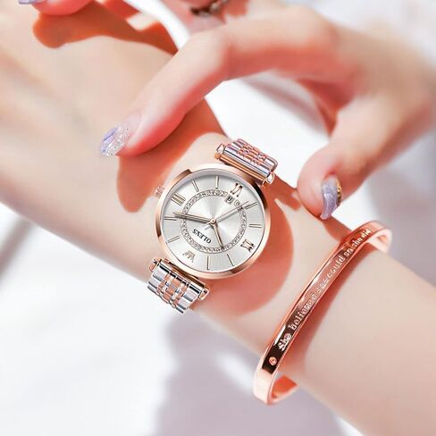 OLEVS Women's Casual Stainless Steel Watch, Small Wrist Simple Watch for Women, Elegant Diamond Roman Numerals Ladies Dress Watch in Kuwait