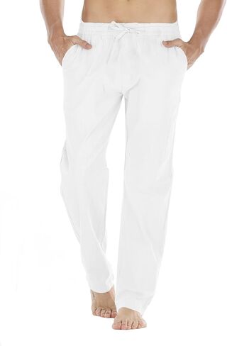 بنطلون كتان خفيف الوزن مقاوم للانكماش للرجال من Durzasvo كاجوال صيفي برباط خصر مرن من الكتان للشاطئ أبيض فاتح مقاس XL in Kuwait