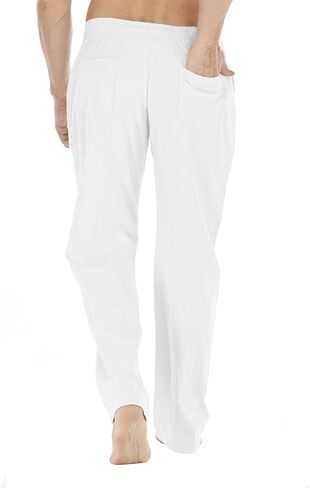 بنطلون كتان خفيف الوزن مقاوم للانكماش للرجال من Durzasvo كاجوال صيفي برباط خصر مرن من الكتان للشاطئ أبيض فاتح مقاس XL in Kuwait