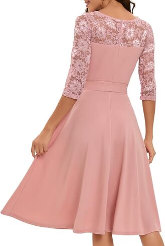 فستان Bbonlinedress نسائي طويل الأكمام رسمي عتيق لحفلات الكوكتيل وحفلات الزفاف للضيوف ورقبة على شكل حرف V على شكل حرف A سوينغ متوسط ​​الطول in Kuwait