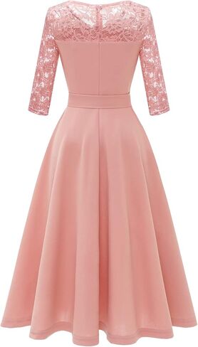 فستان Bbonlinedress نسائي طويل الأكمام رسمي عتيق لحفلات الكوكتيل وحفلات الزفاف للضيوف ورقبة على شكل حرف V على شكل حرف A سوينغ متوسط ​​الطول in Kuwait