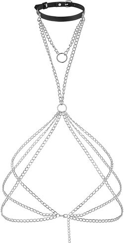 Navoky الجلود الطبقات الشرير الجسم سلسلة القوطية حلقة معدنية قلادة الصدر سلسلة متعدد الطبقات البرازيلي سلاسل الجسم اكسسوارات الهذيان الملاهي الليلية هالوين للنساء in Kuwait