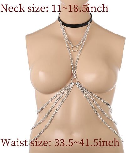 Navoky الجلود الطبقات الشرير الجسم سلسلة القوطية حلقة معدنية قلادة الصدر سلسلة متعدد الطبقات البرازيلي سلاسل الجسم اكسسوارات الهذيان الملاهي الليلية هالوين للنساء in Kuwait