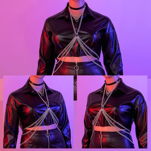 Navoky الجلود الطبقات الشرير الجسم سلسلة القوطية حلقة معدنية قلادة الصدر سلسلة متعدد الطبقات البرازيلي سلاسل الجسم اكسسوارات الهذيان الملاهي الليلية هالوين للنساء in Kuwait