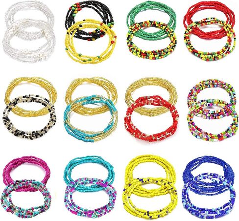 24 قطعة من خرز الخصر للنساء من Honsny، سلاسل الخصر للنساء، سلسلة الجسم، خرز البطن، سلسلة مرنة، خرز خصر أفريقي ملون، حجم كبير لفقدان مجوهرات بيكيني الشاطئ للنساء والفتيات in Kuwait