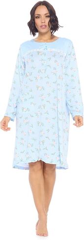 Casual Nights Women's Long Sleeve Nightgown | Printed Henley Sleepwear Nightshirt in Saudi Arabia