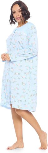 Casual Nights Women's Long Sleeve Nightgown | Printed Henley Sleepwear Nightshirt in Saudi Arabia