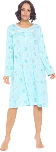 Casual Nights Women's Long Sleeve Nightgown | Printed Henley Sleepwear Nightshirt in Saudi Arabia