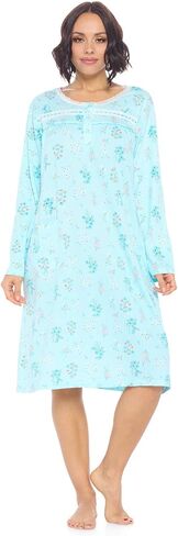 Casual Nights Women's Long Sleeve Nightgown | Printed Henley Sleepwear Nightshirt in Saudi Arabia