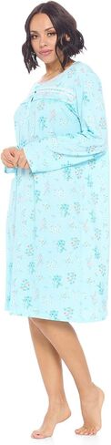 Casual Nights Women's Long Sleeve Nightgown | Printed Henley Sleepwear Nightshirt in Saudi Arabia
