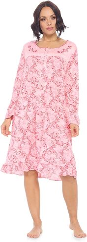 Casual Nights Women's Long Sleeve Nightgown | Printed Henley Sleepwear Nightshirt in Saudi Arabia