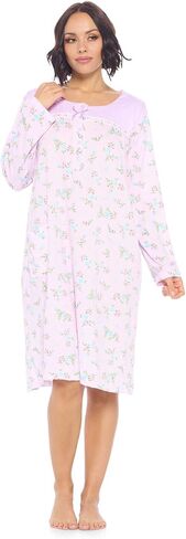 Casual Nights Women's Long Sleeve Nightgown | Printed Henley Sleepwear Nightshirt in Saudi Arabia