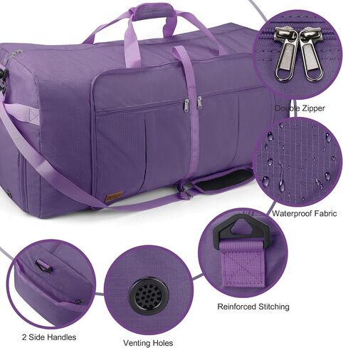 100L Travel Duffle Bag for Men, 32" Large Duffel Bag for Travel with Shoe Compartment Foldable Overnight Travel Weekender Bag Gym Bag for Men Women Waterproof & Tear Resistant (Purple, 100L) in Saudi Arabia