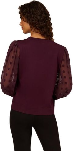 Adrianna Papell Women's V Neck 3/4 Woven Bubble Sleeve Sweater in Saudi Arabia
