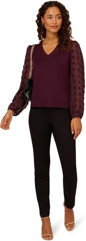 Adrianna Papell Women's V Neck 3/4 Woven Bubble Sleeve Sweater in Saudi Arabia