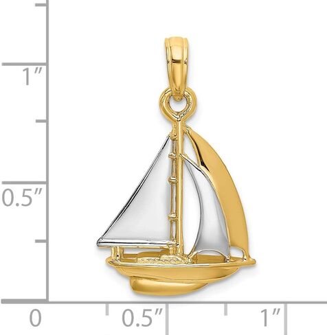 Solid 14k White and Yellow Gold Two Toned 3-D and Sailboat Charm Pendant - 23mm x 15mm, Metal in Saudi Arabia