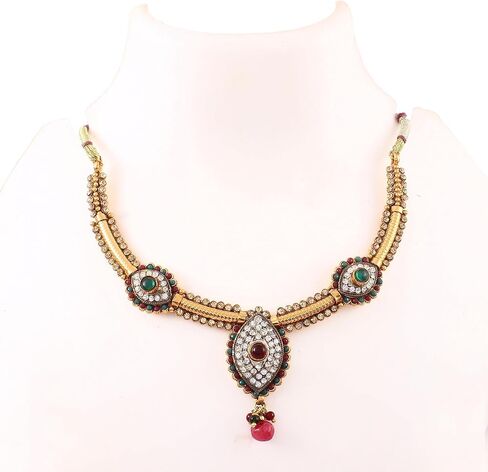 Jewar Necklace Set Ad Cz Gold Plated Two Tone Multi-Stones Indian Jewelry For Women & Girls in Saudi Arabia