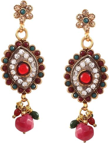 Jewar Necklace Set Ad Cz Gold Plated Two Tone Multi-Stones Indian Jewelry For Women & Girls in Saudi Arabia