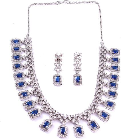 Jewar Necklace Set Ad Cz Gold Plated Two Tone Multi-Stones Indian Jewelry For Women & Girls in Saudi Arabia