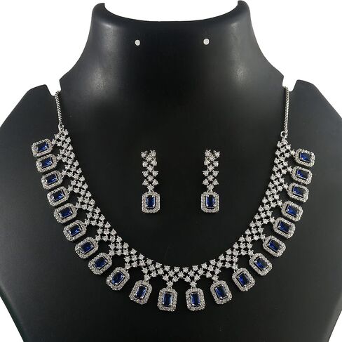 Jewar Necklace Set Ad Cz Gold Plated Two Tone Multi-Stones Indian Jewelry For Women & Girls in Saudi Arabia