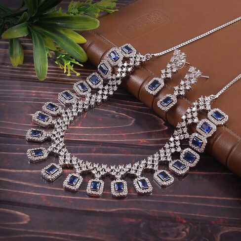 Jewar Necklace Set Ad Cz Gold Plated Two Tone Multi-Stones Indian Jewelry For Women & Girls in Saudi Arabia