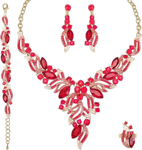 chaoyite Leaf Shape Bridal Costume Jewelry for Bride Wedding Necklace Earrings Bracelet Ring Sets Prom Dress Accessories in Saudi Arabia
