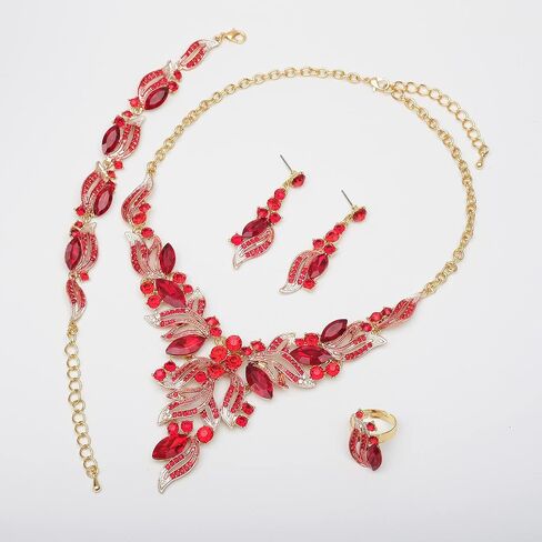 chaoyite Leaf Shape Bridal Costume Jewelry for Bride Wedding Necklace Earrings Bracelet Ring Sets Prom Dress Accessories in Saudi Arabia