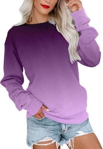 سويت شيرت نسائي كاجوال بياقة مستديرة وأكمام طويلة من BeadChica، بلوفر لطيف فضفاض، مقاس XXL in Kuwait