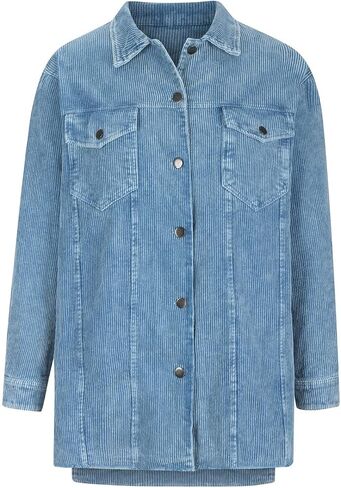 Kedera Women's Retro Distressed Corduroy Shacket Jacket Oversized Midi-Long Fringe Fall Winter Shirt Coats in Saudi Arabia